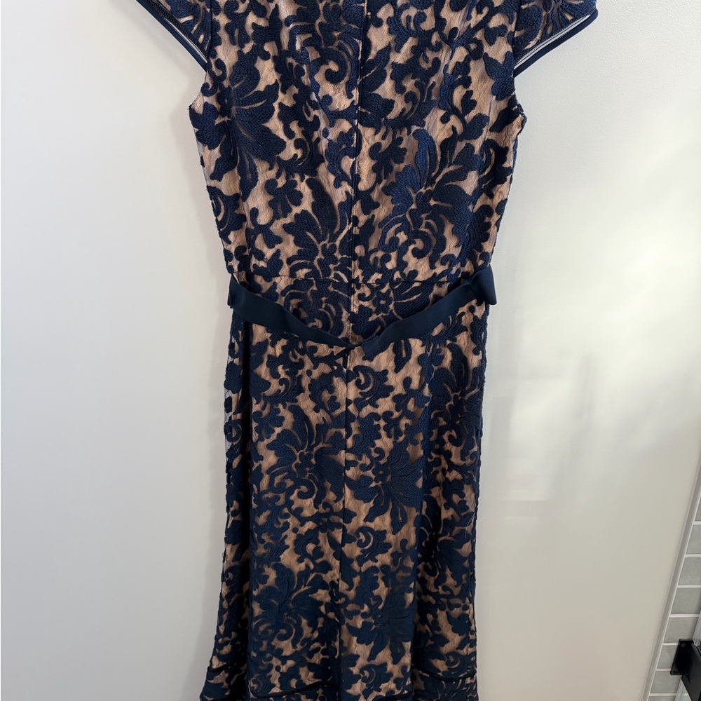 Tadashi Shoji Navy Lace Evening Gown - Picture 3 of 6